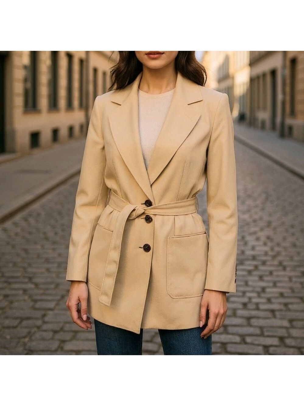 Wilfred Women's Oversized Tan Belted Blazer Sz XXS